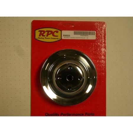 Racing Power SBC CHROME DOUBLE GROOVE PULLEY UPPER LONG WATER PUMP R9605